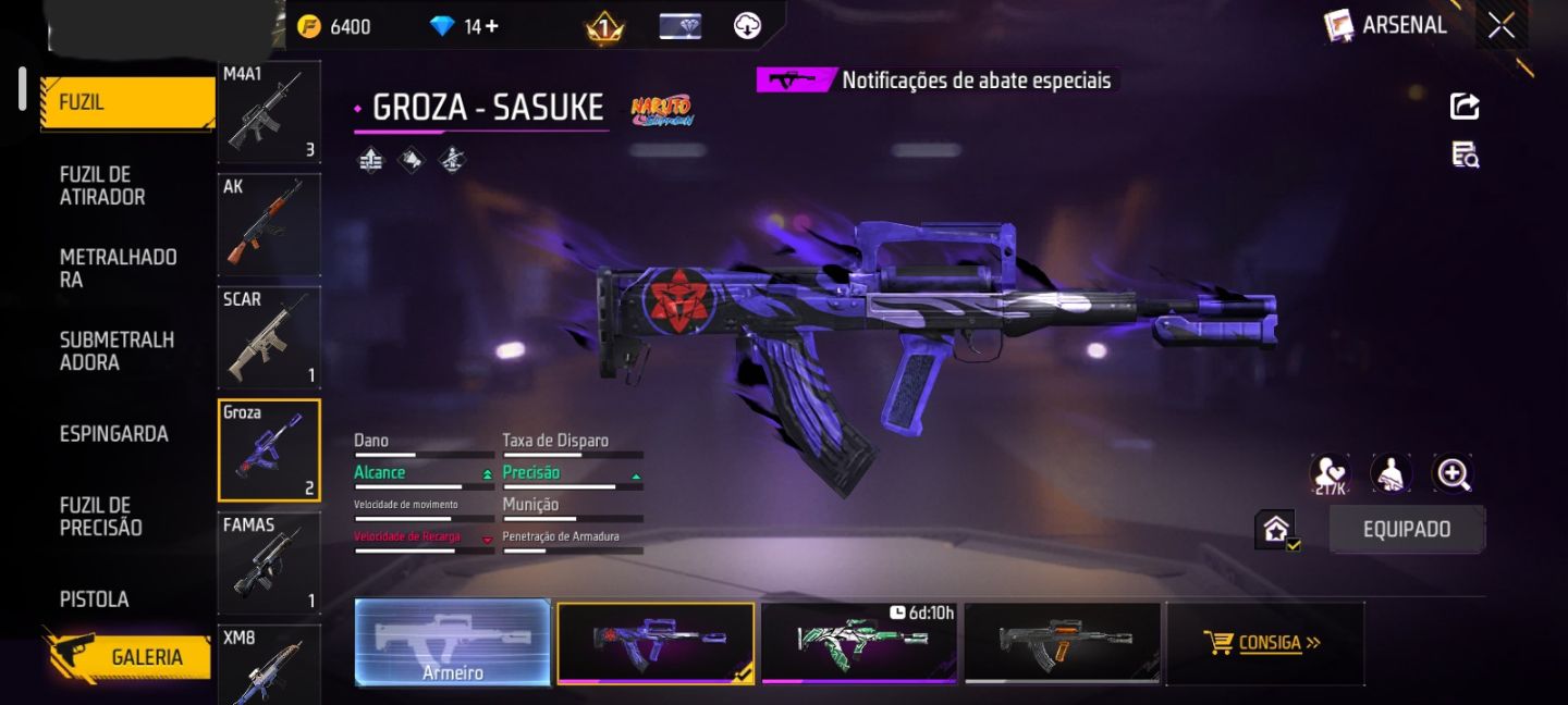 CONTA FF NIVEL 20 COM SASUKE, KAKASHI, SAKURA E GROZA DO SASUKE + BIO DE BATALHA