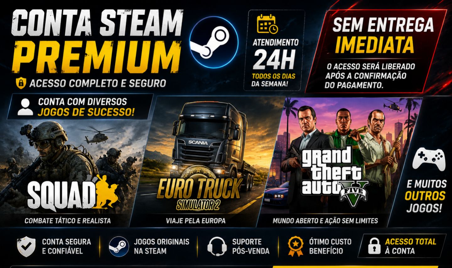 CONTA STEAM COM SQUAD, EURO TRUCK SIMULATOR 2, GTA 5+CONTA ROCKSTAR