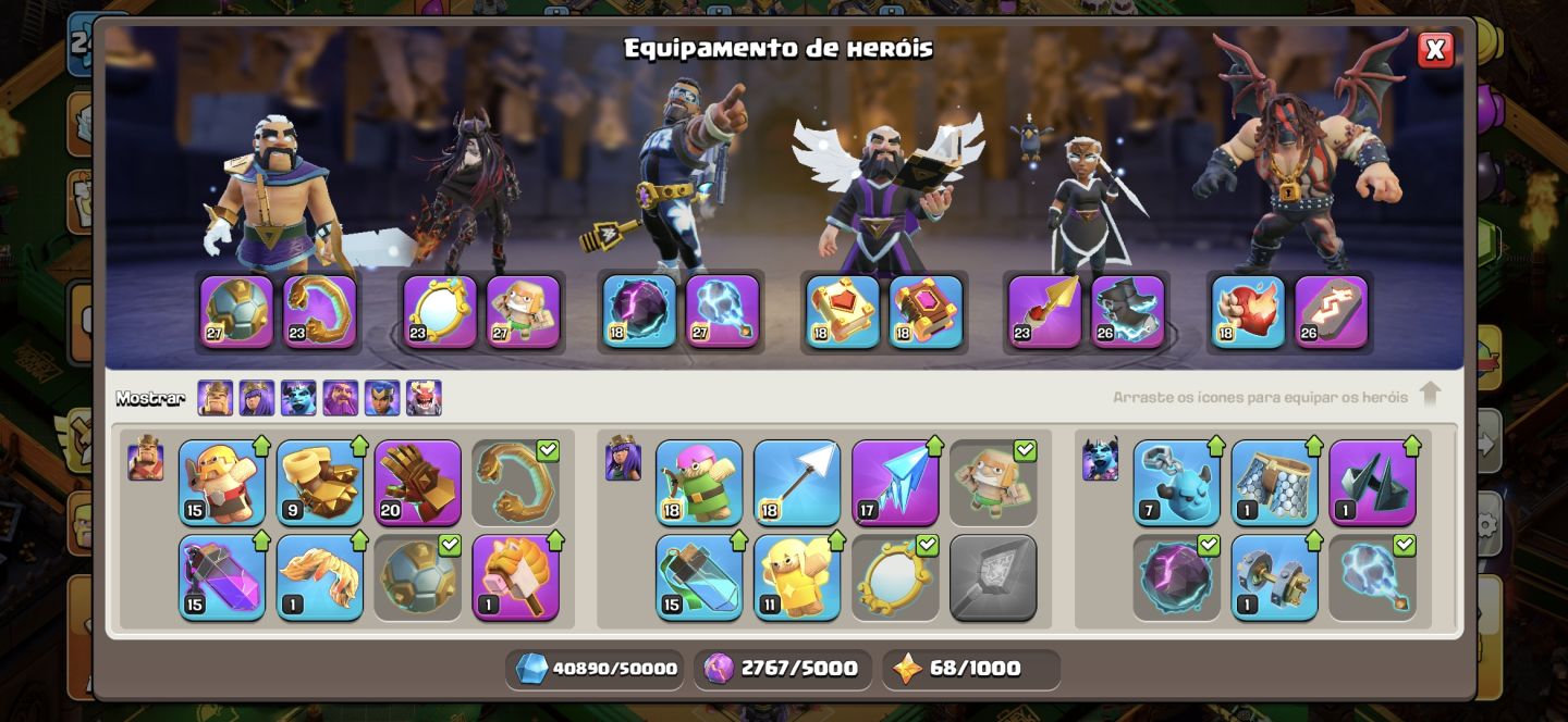 Cv 18 full, e muito rara com id raro e obstaculos antigos, muitas skins de herói