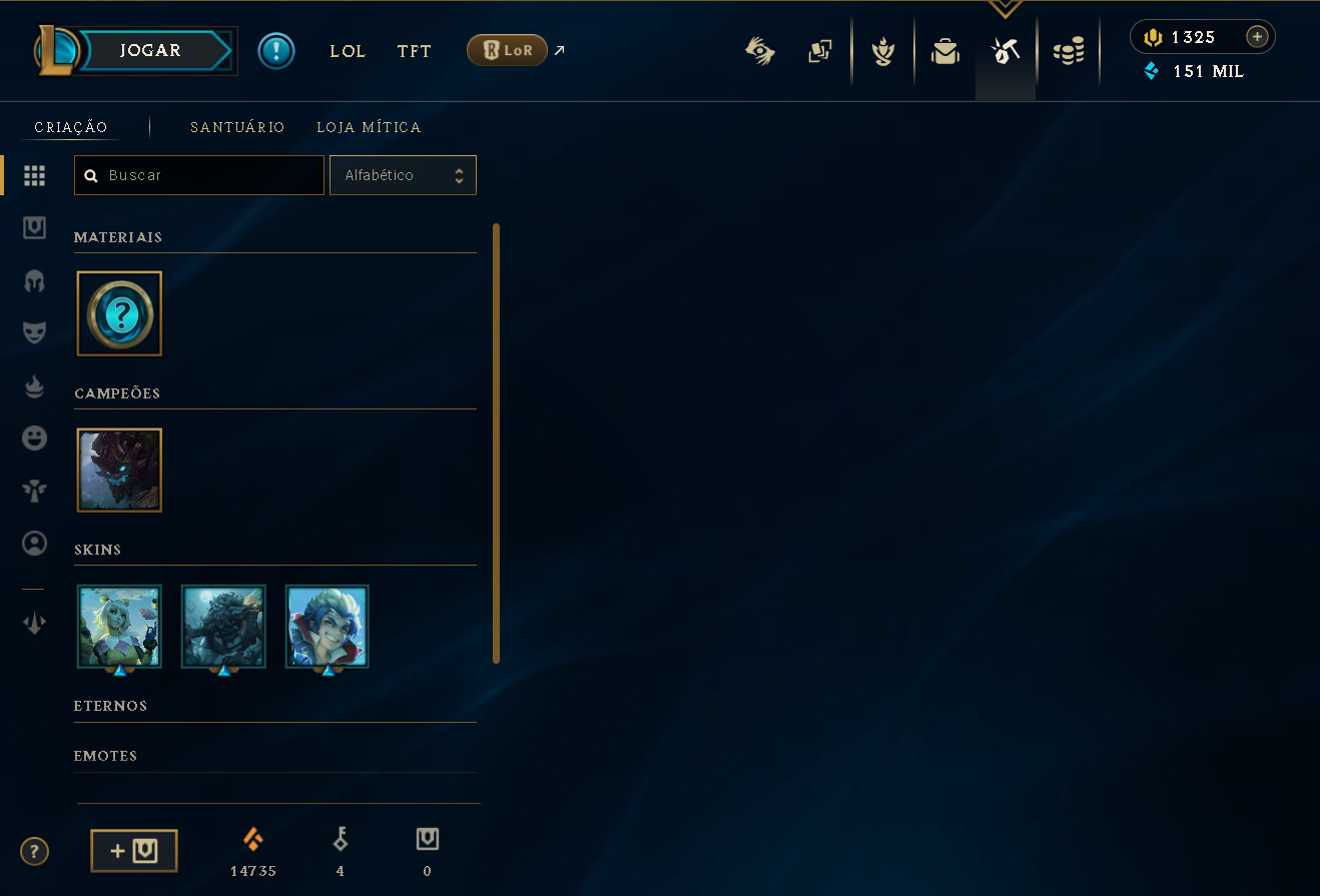 Conta 2013 - Plat 2 (1/5 MD5) 566 Skins / Todos Champs / 151k EA / 14k EL + TFT