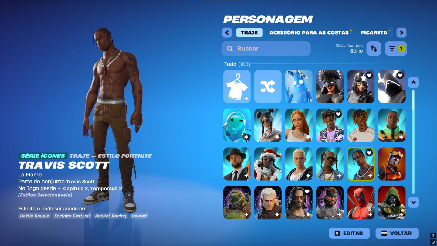 CONTA RARA COM TRAVIS SCOTT, S4+, SALVE O MUNDO FUNDADOR (165 SKINS)