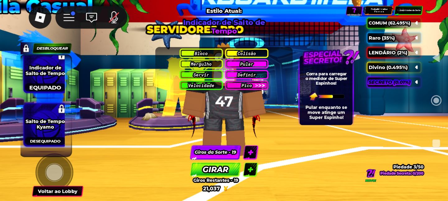 Conta do jogo Volleyball legends da plataforma Roblox com recursos exclusivos