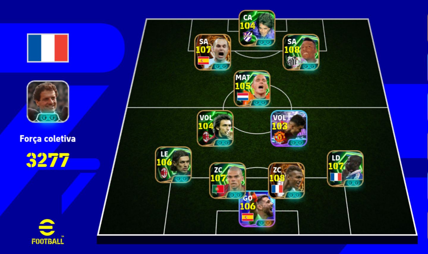 Conta de efootball mobile a venda, com Iniesta 107, os dois Pelé, e muito mais.