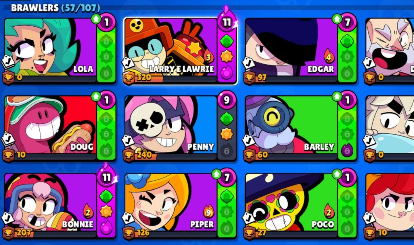 BRAWL STARS + CLASH ROYALE | 57 BRAWLERS | 90/123 CARTAS | 1595 GEMAS