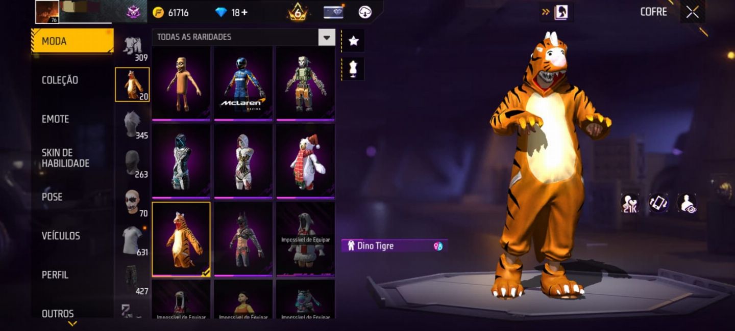 Conta de free fire a venda com várias skins!!!