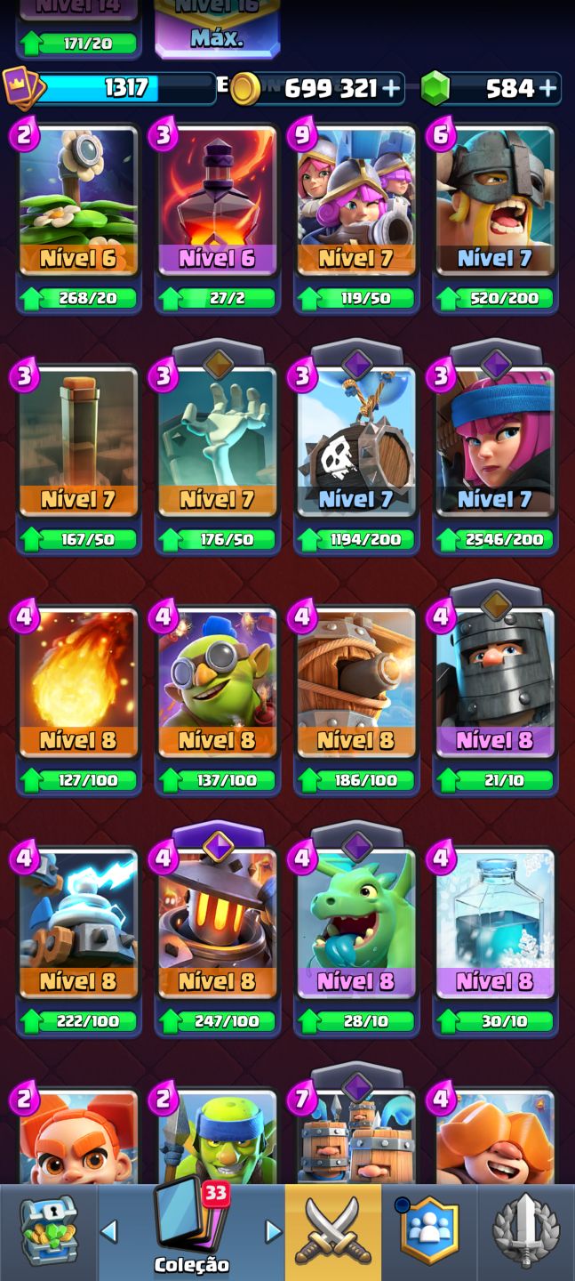 Clash Royale | 10.304 Troféus | 121/122 Cartas| Mega Cavaleiro Nível 16 evo|699k