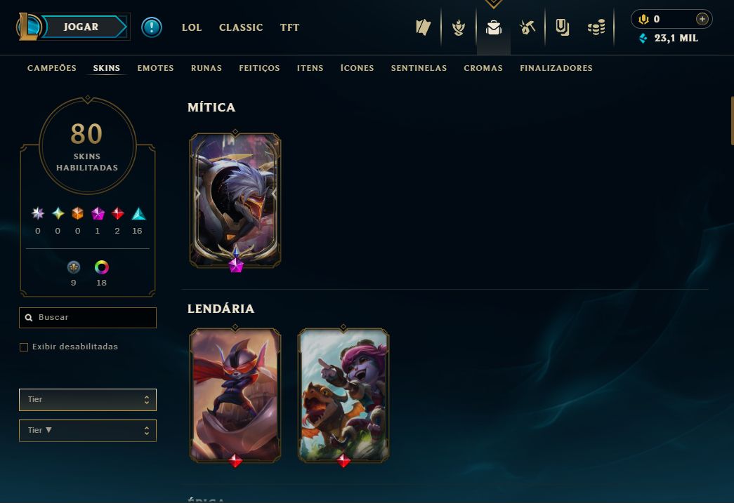 Conta LoL, Esmeralda 2, 90 skins com Zed Prestigio