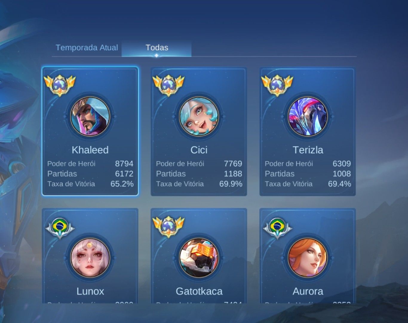 CONTA MLBB, 508 SKINS, TÍTULOS GLOBAIS, CONTA HIGH ELO 538 STAR