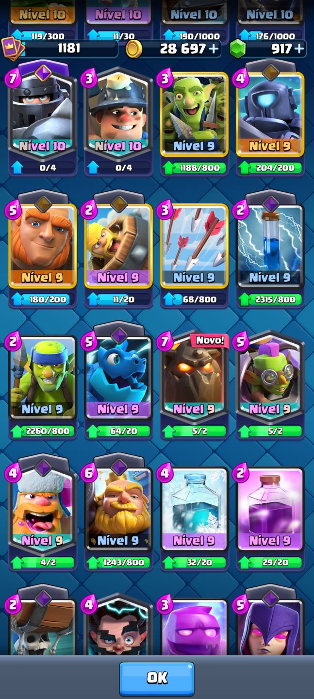 CONTA CLASH ROYALE | 9.476 TROFÉUS | 116/123 CARTAS | 917 GEMAS | 24 EMOTES