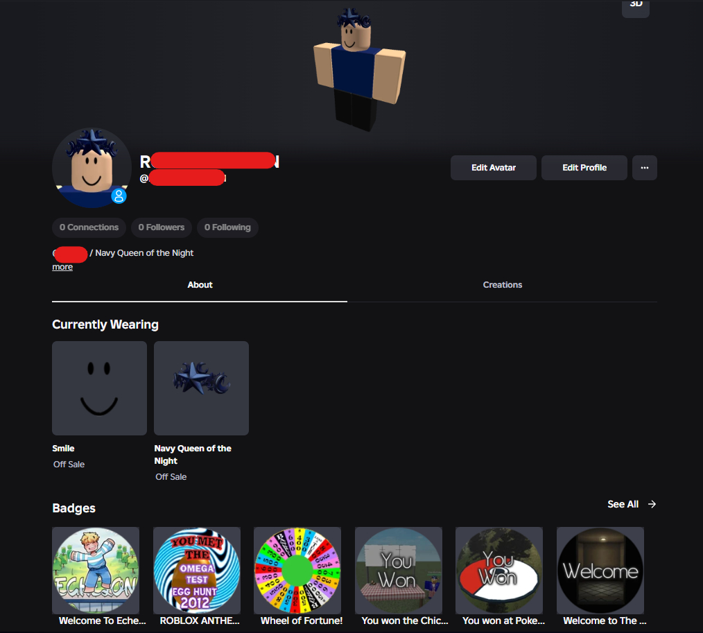 CONTA ROBLOX ANTIGA 2018 COM TOYCODE NAVY QUEEN OF THE NIGHT [UNVERIFIED]