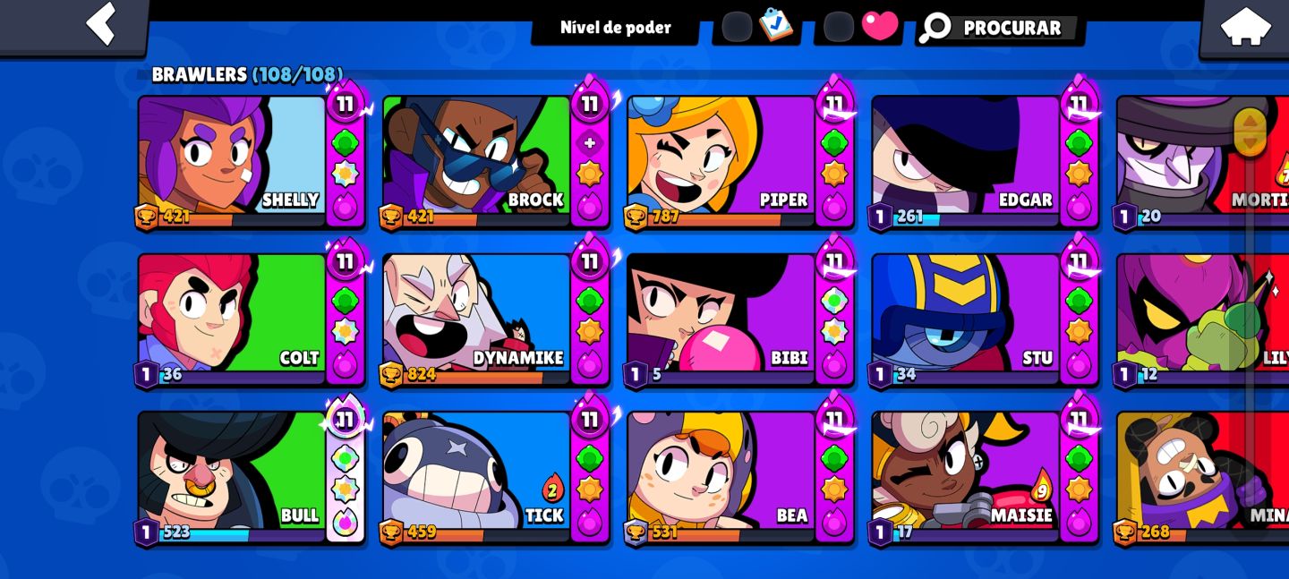 Possui todos os brawlers, mais de 265 skins, 30 brawlers full, Full acesso!!