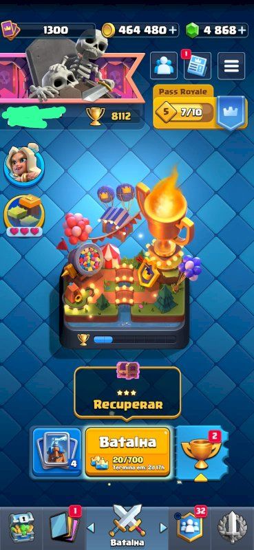 CONTA CLASH ROYALE COM 4800 GEMAS 8100K DE TROFEUS TODAS AS CARTAS 400K DE OURO