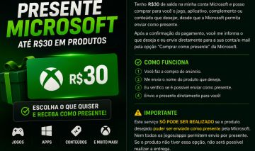 R$30 SALDO MICROSOFT | JOGOS E APPS COMO PRESENTE