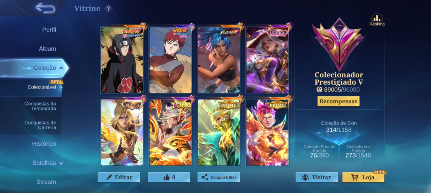 Conta mobile legends(aceito propostas) 314 skins, Itachi, Gaara etc