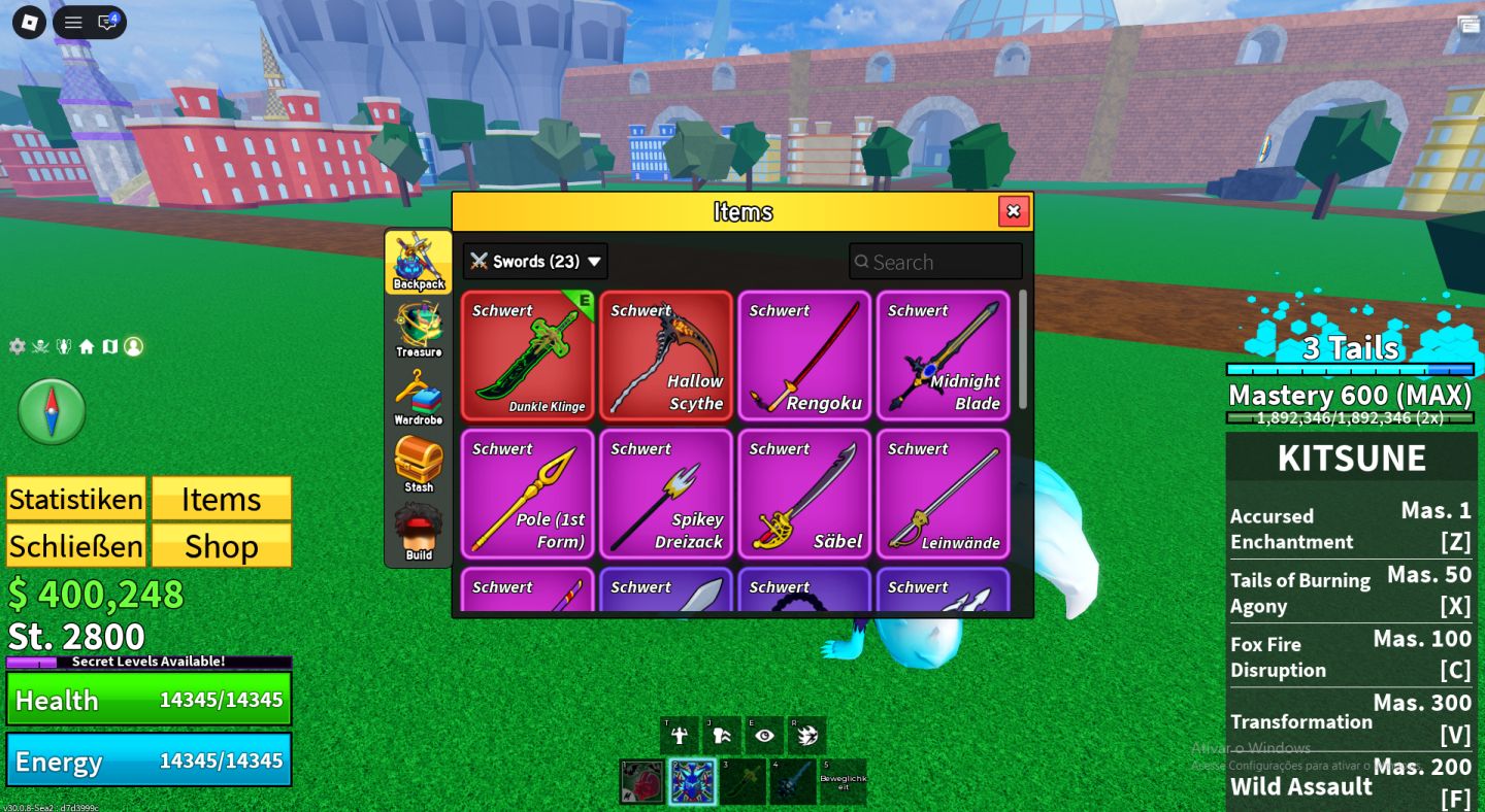 Conta de Blox Fruits Full com 6 Perm Tiger, Venom, Kitsune e Todas as gamepass