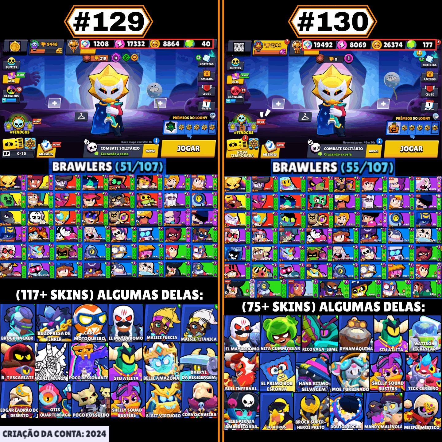 CONTAS BRAWL STARS | LENDÁRIOS, HIPERCARGAS, SKINS RARAS, P11, GEMAS, TROFÉUS