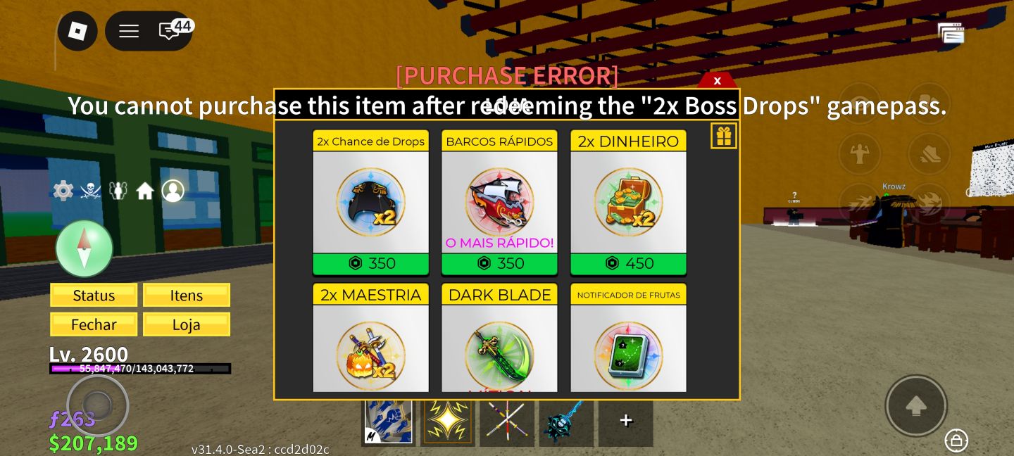 Conta de blox fruit com várias game pass
