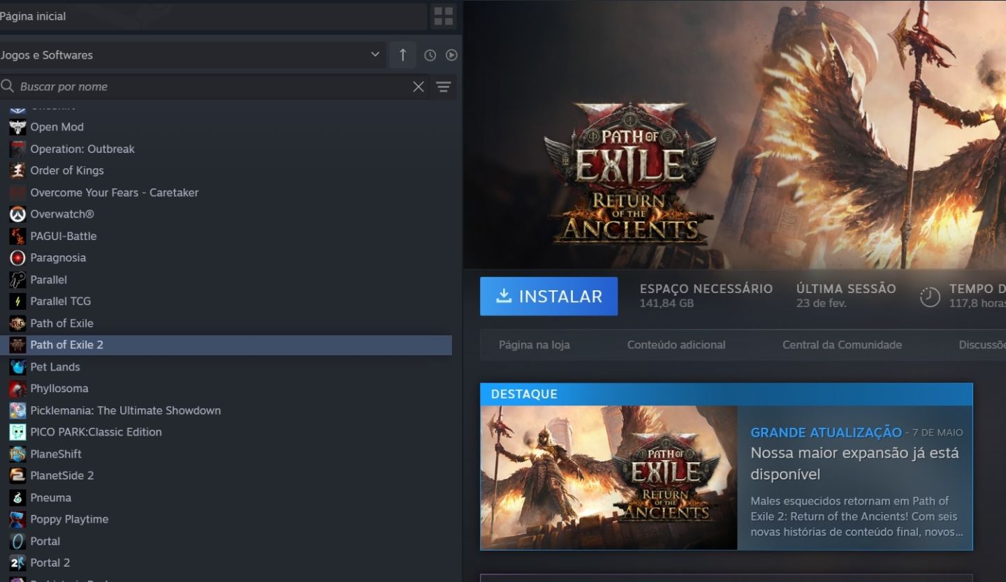 Conta Steam com R$3644 em jogos e PoE2