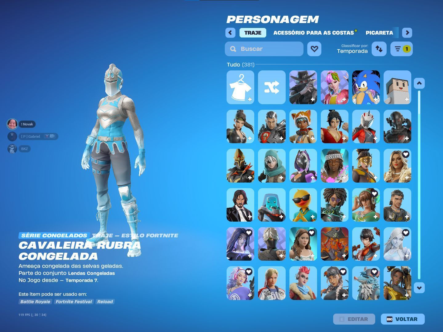 Conta de Fortnite com 381 Skins/376 Picaretas !