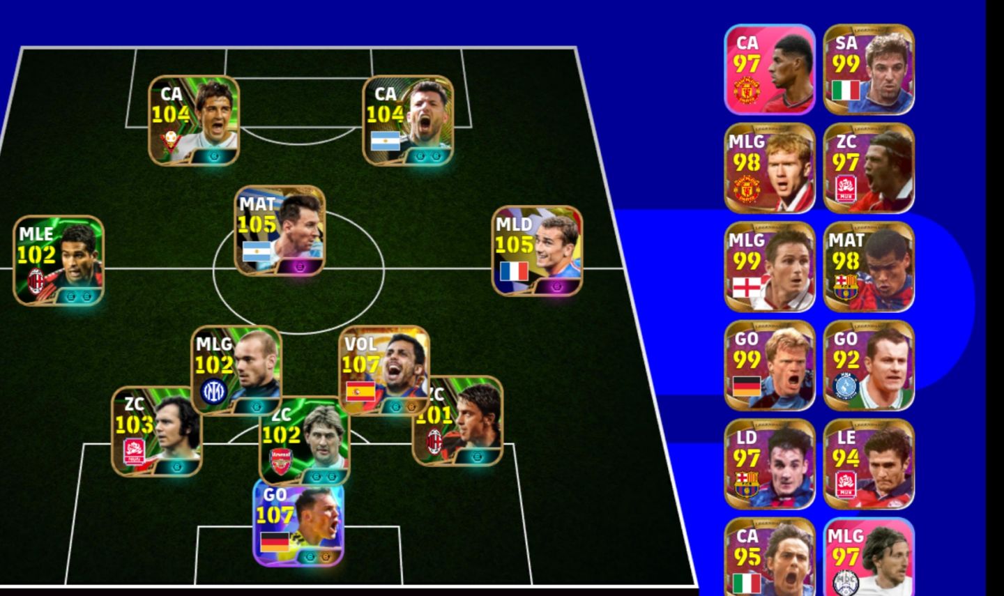 Conta efootball, Rodri 107-Nouer 107, legends e muito mais