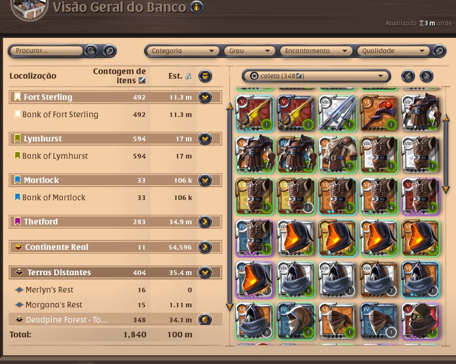 Conta albion online, conta com 100M em itens,coleta t8, equipamentos upados