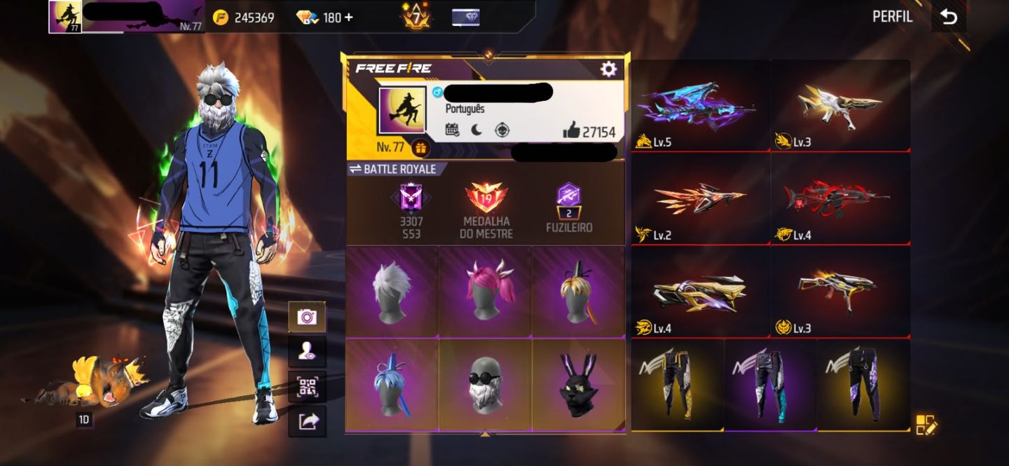 Conta free fire gemada com 8 evolutivas, 5 entradas, 4 angelicais, prime level 7