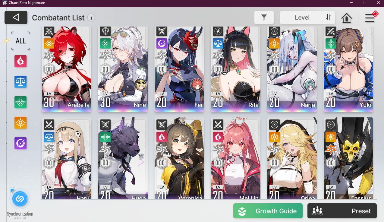 CHAOS ZERO NIGHTMARE CZN | LVL 53 | (ARABELLA, NINE , FEI, NARJA) SELETOR STARTE