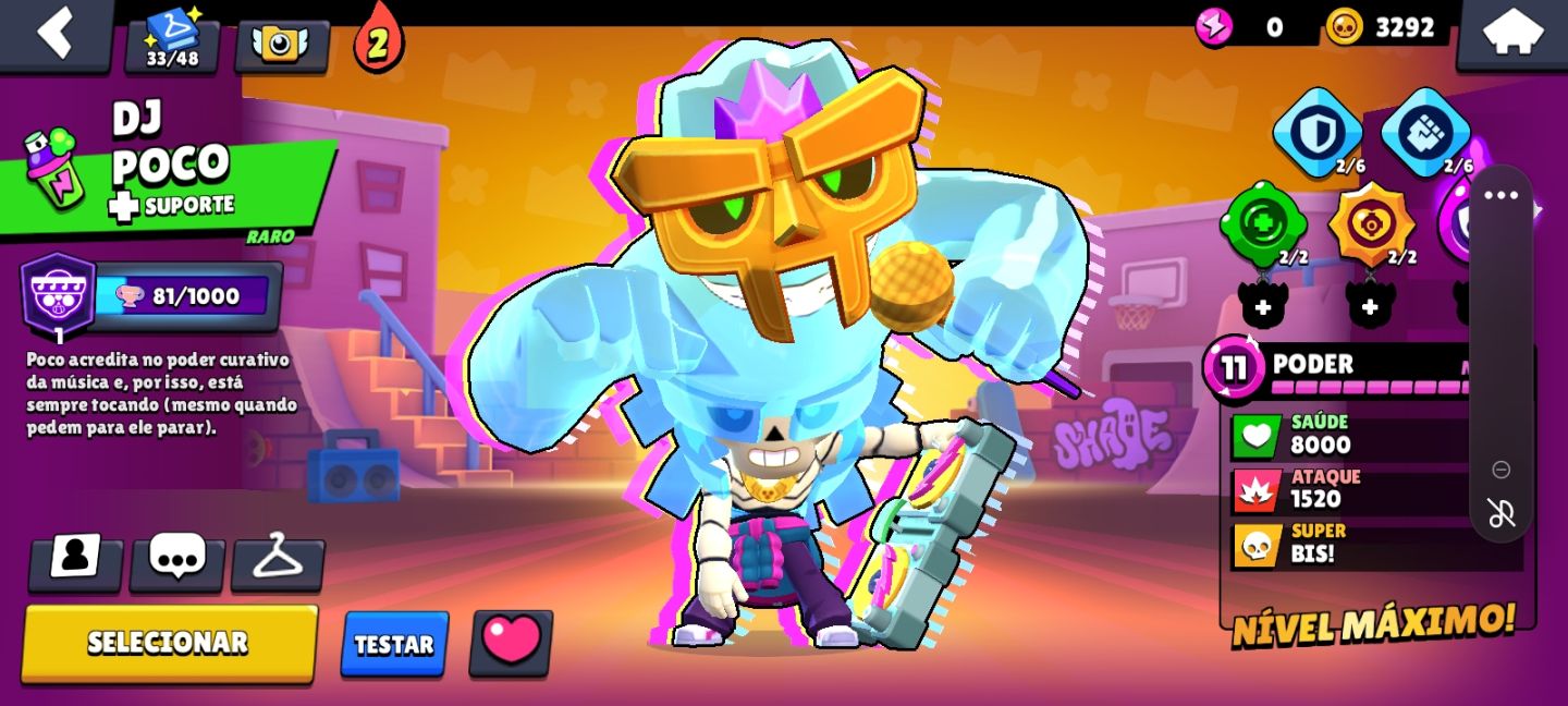 Conta de brawl stars com 54495 troféus, 108 brawlers, fama solar, e skins raras