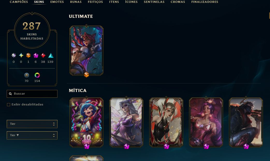 FULL ACESSO - 287 SKINS - MESTRE - 69,4K ESSENCIA AZUL - LEVEL 853