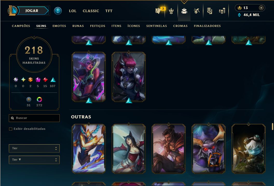 Conta de LOL (diamante II) e Valorant (ouro) - com todos os agentes.