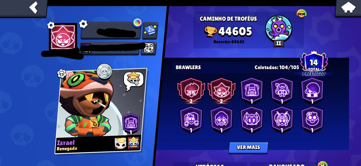 Conta 104 Brawlers + 345 Skins + 44Mil Troféus + Recursos