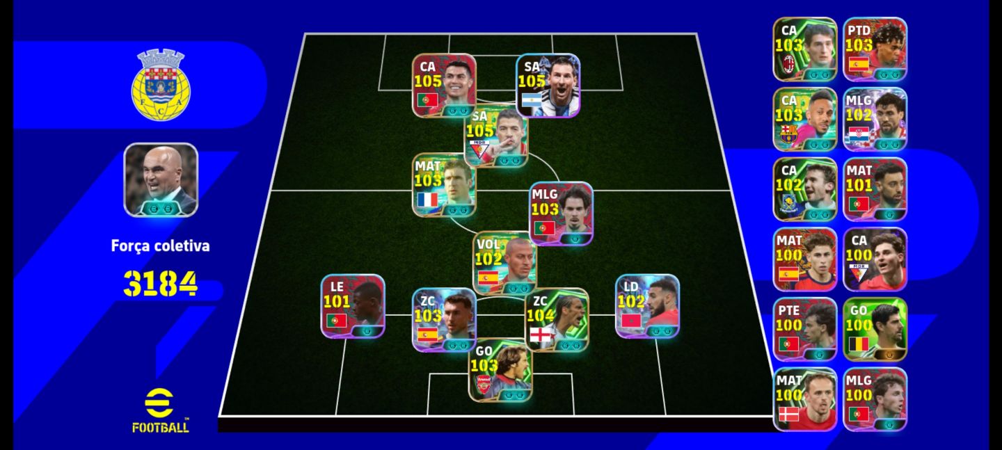 Conta Efootball com 3184 de Força - CR7 | Suárez | Rio Ferdinand