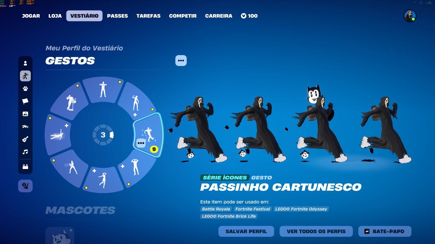 Conta fortnite com pacote ghostface pacote cartoon e creww