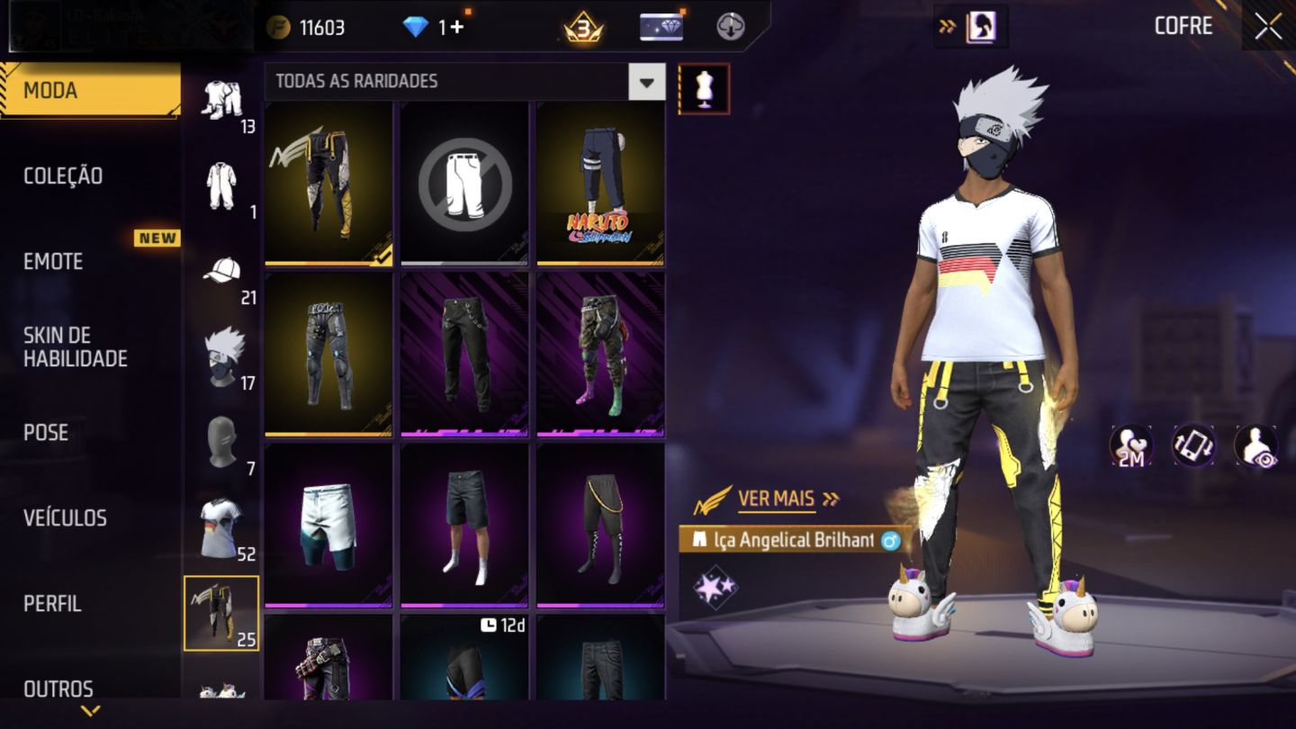 Conta de Free Fire com angelical amarela e entrada do gojo (exclusiva)