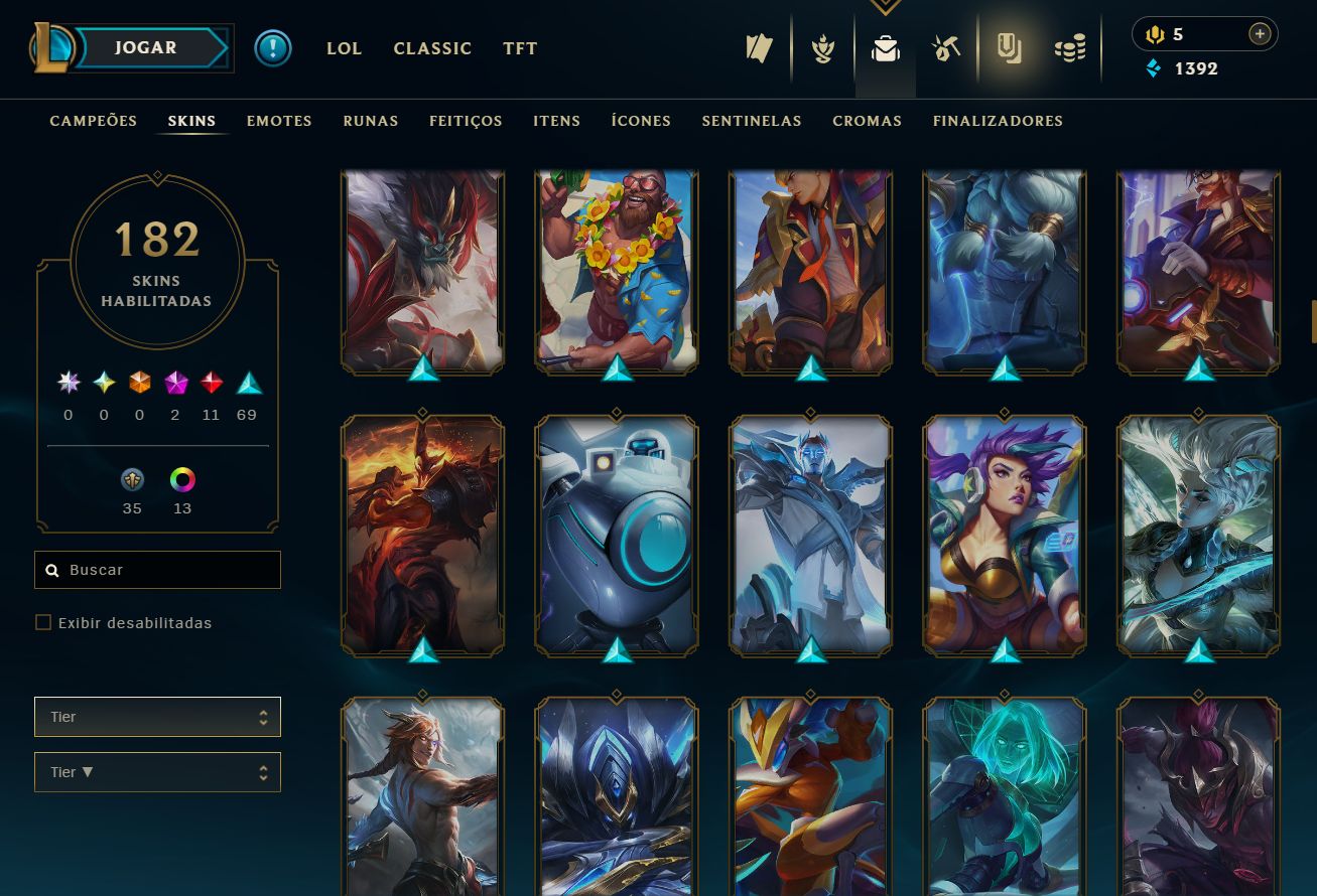 CONTA UNRANKED - 182 SKIN - FULL CHAMP + PREÇO BAIXISSIMO! - 100% SEGURA!