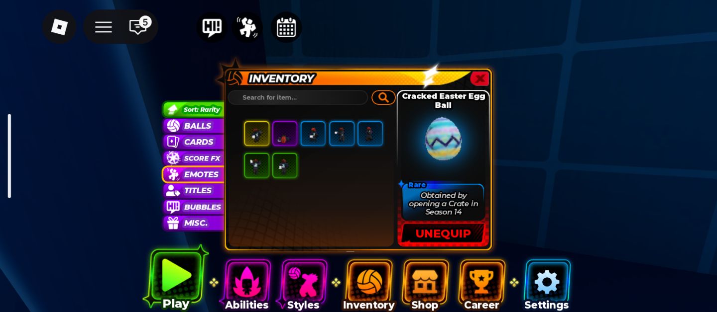 [PROMOÇÃO RELÂMPAGO] CONTA DE VOLLEIBOLL LEGENDS COM 5 ESTILOS SECRETS