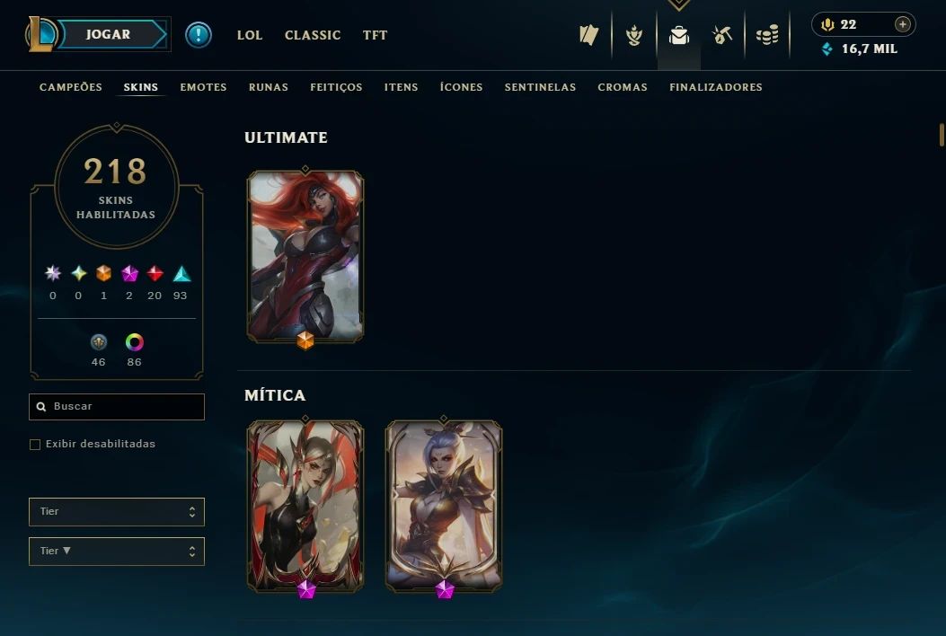 Conta lol gold level 500 280+ skins otima para mono riven, zed, yasuo e irelia