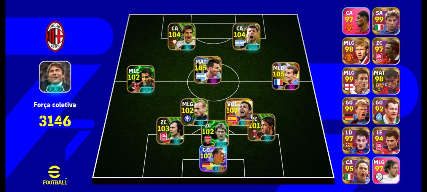 Conta efootball, Rodri 107-Nouer 107, legends e muito mais