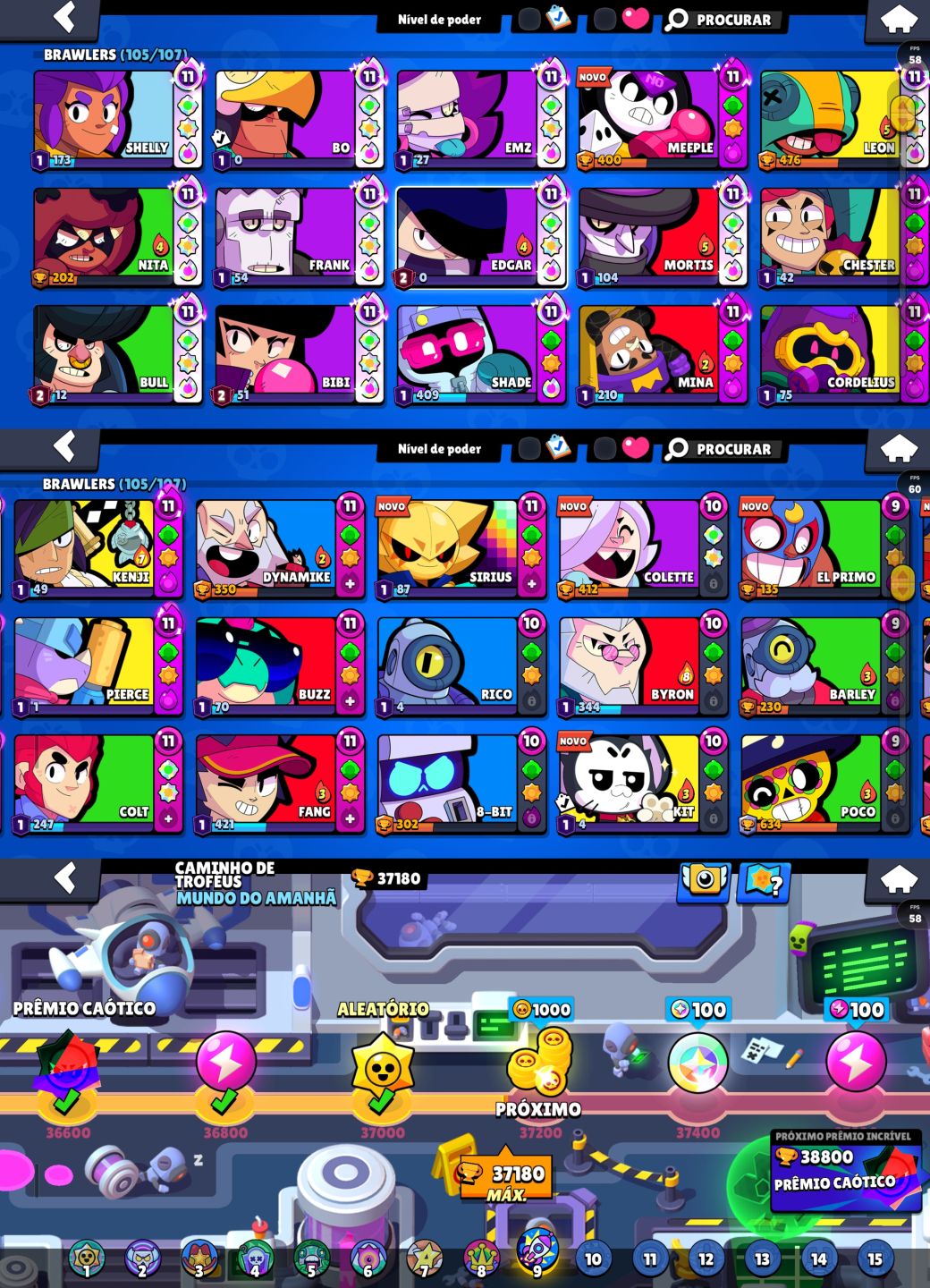 Brawl Stars 37K Troféus | 105 Brawlers | Skins Lendárias + MT Buffies
