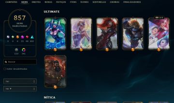Conta Lol diamante 3 full champs, 857 skins, troca nick, email, etc
