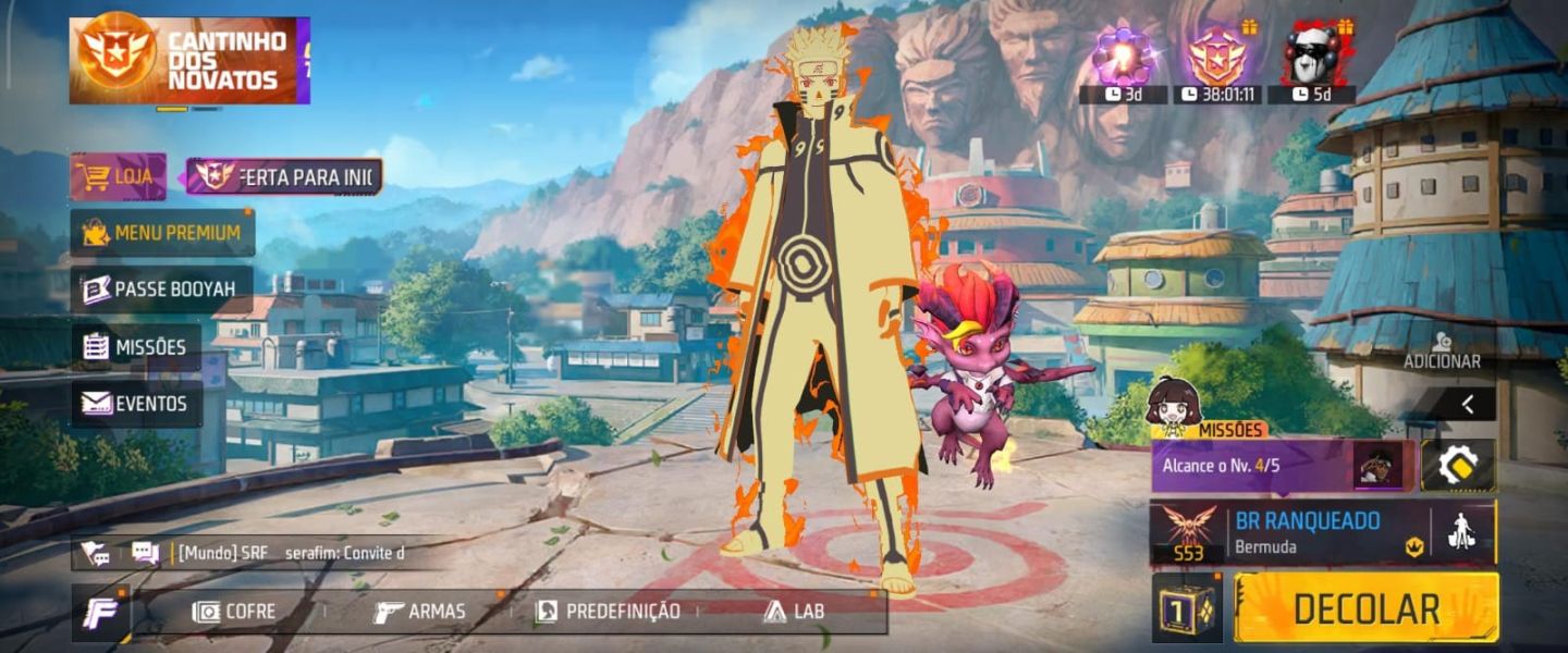 Free Fire Naruto + Emote de Transformação + Troca de Nick | Nível 4