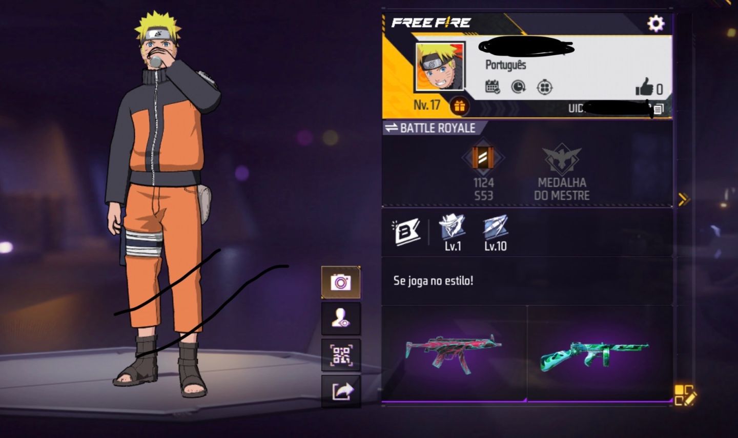 Conta de Free Fire com Skin do Naruto !!