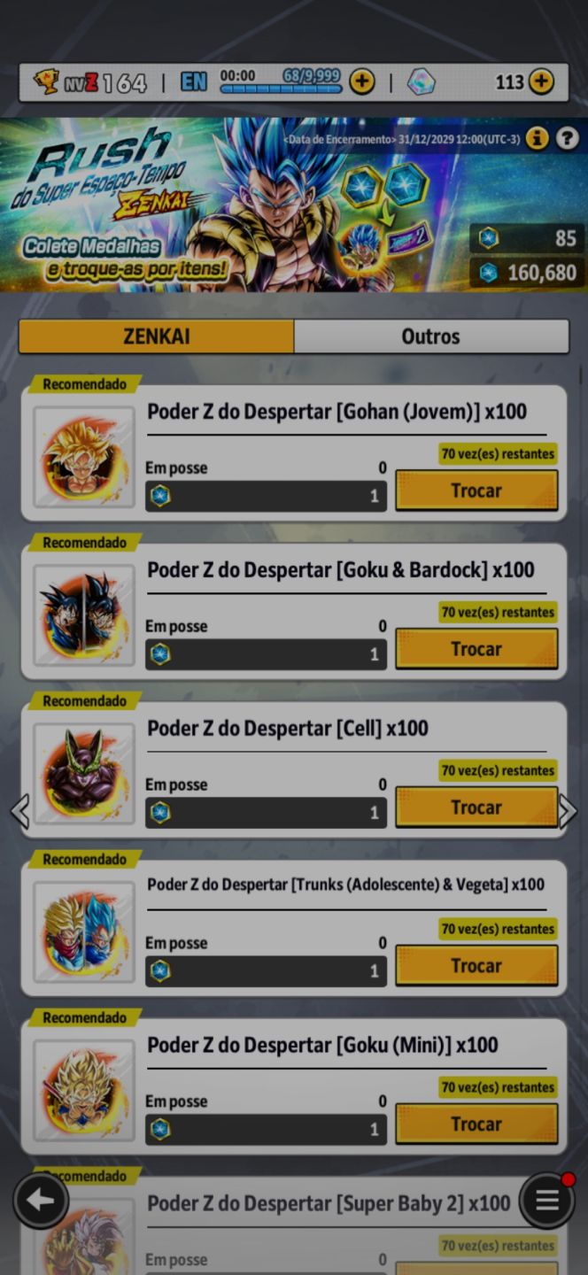 Conta com Goku Legend e Cooler Ultra 8 Estrelas com Andróide 13 LF 6 Estrelas