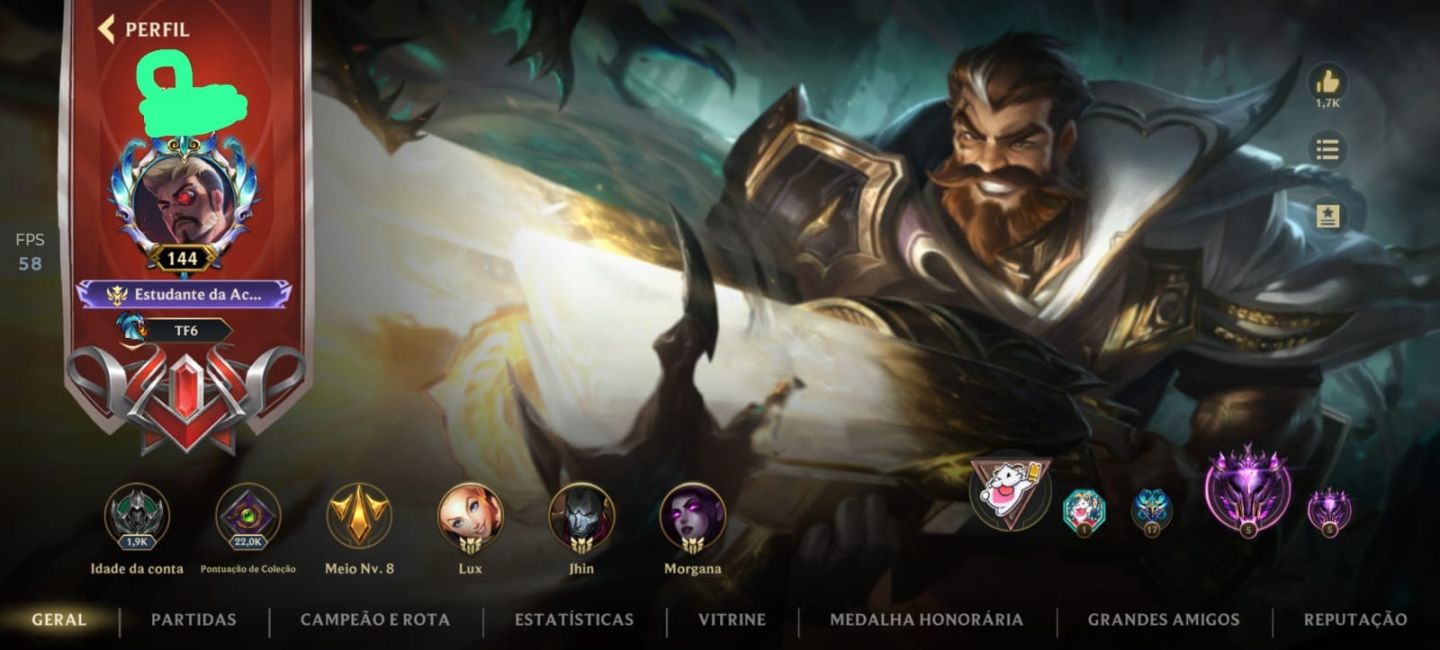 Conta WR Elo Mestre |94 Skins| Deus-Rei Garen + Yone Emissário + Jinx/Vi Arcane