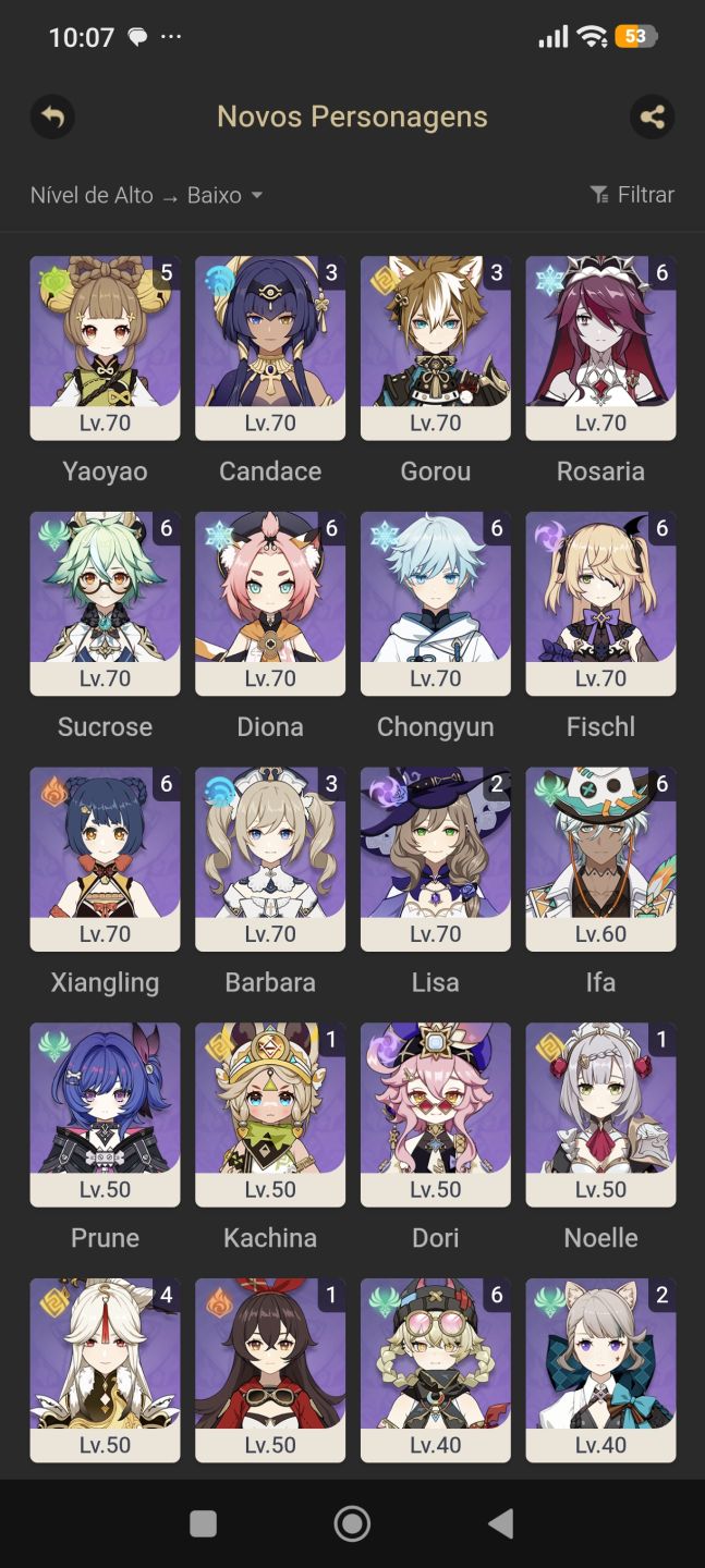 Conta end game Genshin ar 60, 15 t5 limitados e 12 armas assinatura limitadas