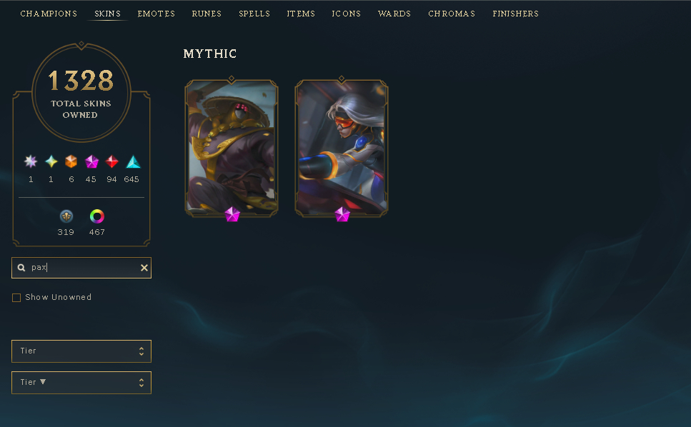 Conta com 1328 skins,jinx arcane, kaisa do uzi pax sivir/jax, Yi commander, Yone