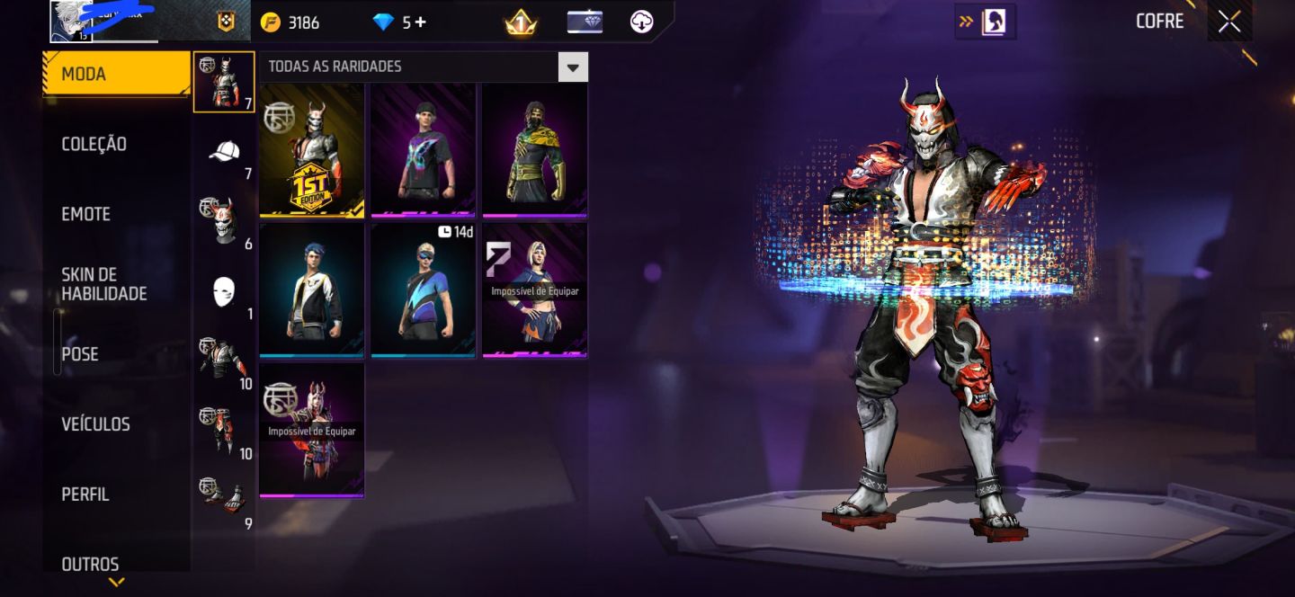 Conta freefire com samurai escarlate nível 13