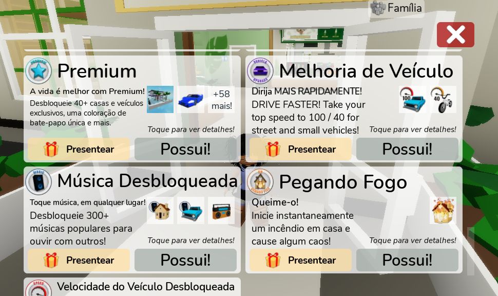 CONTA ROBLOX BROOKHAVEN PREMIUM | +4 PASSES PAGOS (VEÍCULOS/VELOCIDADE/MÚSICA)