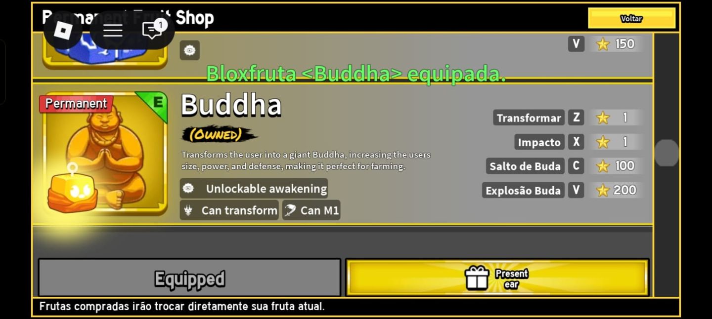 Conta Blox Fruits - Buddha e Rocket PERMANENTE+ Skins de Robux