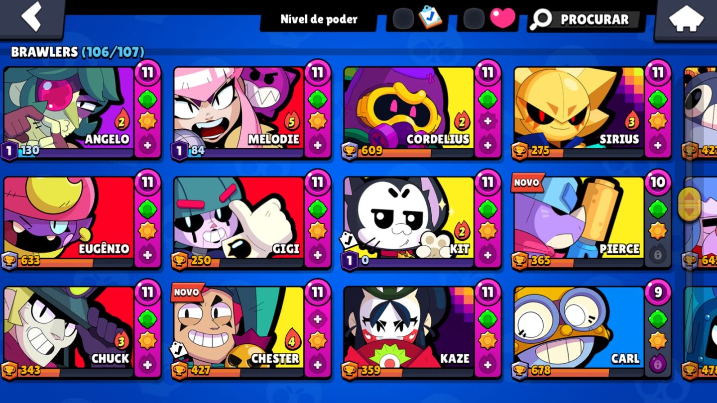 CONTA BRAWL STARS | 106/107 BRAWLERS | 68.996 TROFÉUS | MTS BRAWLERS PDR 11